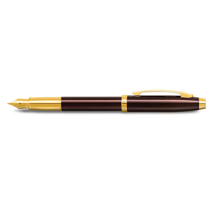 Sheaffer 100 9370 Pluma Fuente en Café Brillante con Acabados PVD en Tono Dorado