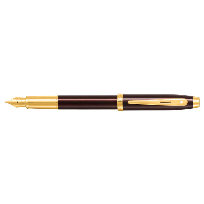 Sheaffer 100 9370 Pluma Fuente en Café Brillante con Acabados PVD en Tono Dorado