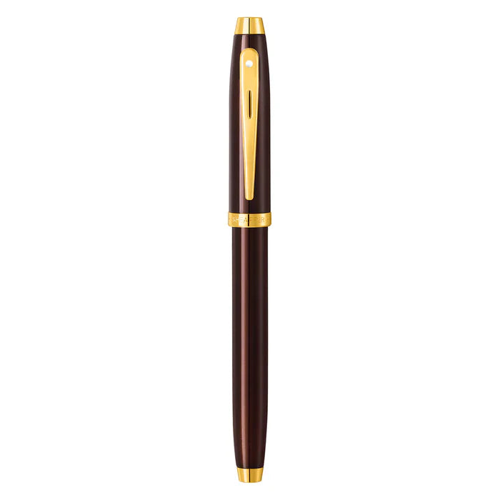 Sheaffer 100 9370 Pluma Fuente en Café Brillante con Acabados PVD en Tono Dorado