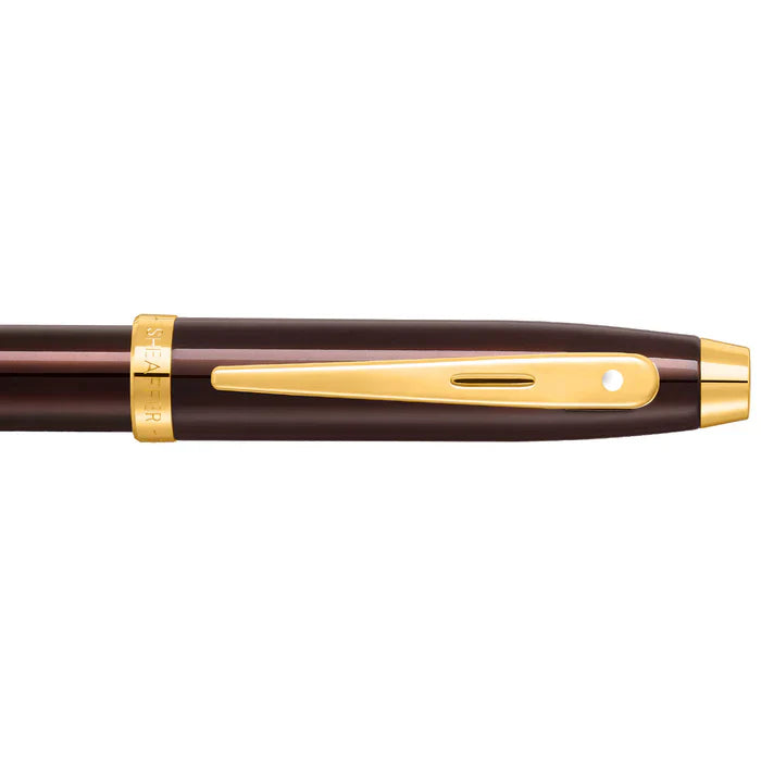 Sheaffer 100 9370 Pluma Fuente en Café Brillante con Acabados PVD en Tono Dorado