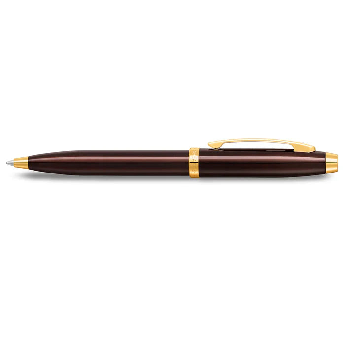 Sheaffer 100 9370 Bolígrafo en Café Brillante con Acabados PVD en Tono Dorado