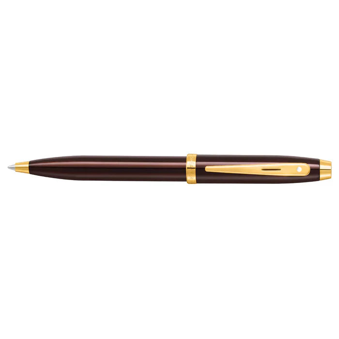 Sheaffer 100 9370 Bolígrafo en Café Brillante con Acabados PVD en Tono Dorado