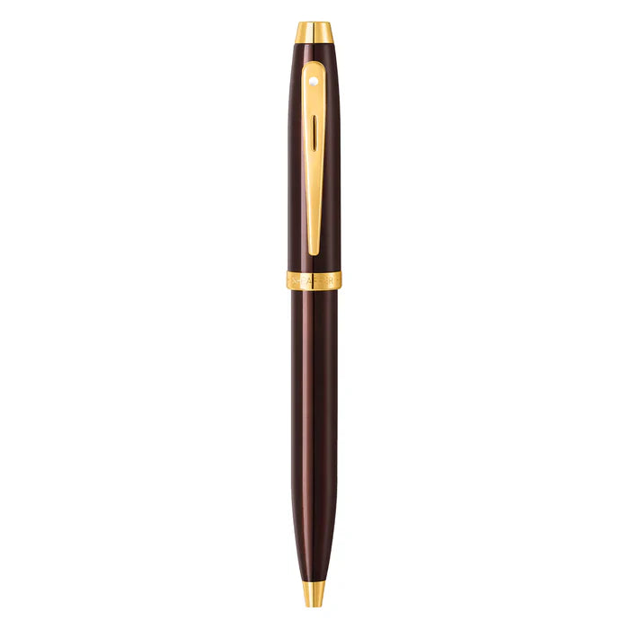 Sheaffer 100 9370 Bolígrafo en Café Brillante con Acabados PVD en Tono Dorado