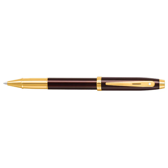 Sheaffer 100 9370 Pluma Rollerball en Café Brillante con Acabados PVD en Tono Dorado