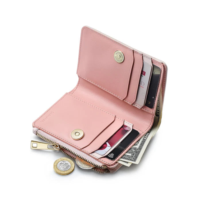 Sheaffer Emily in Paris Billetera Bifold con Cierre en Cuero Plena Flor y Emblema en Forma de Corazón – Rosa