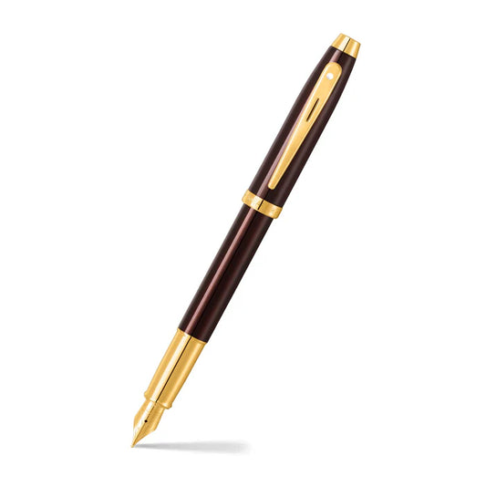 Sheaffer 100 9370 Pluma Fuente en Café Brillante con Acabados PVD en Tono Dorado