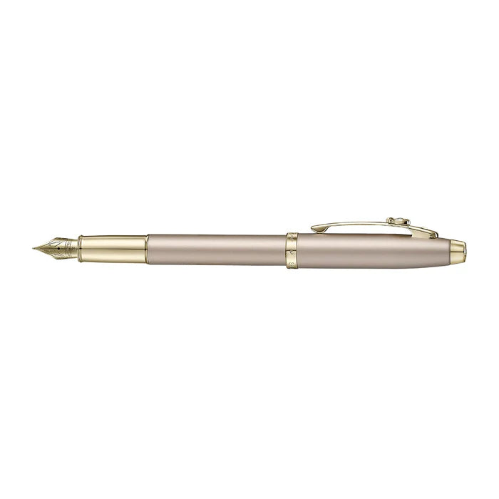 Sheaffer 100 Emily in Paris 9377 Pluma Fuente en Oro Champaña con Acabados en Oro Champaña y Clip con Emblema en Forma de Moño