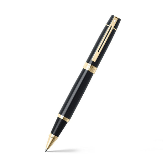 Sheaffer 300 Pluma Rollerball 9325 en Negro Brillante con Acabados en Oro