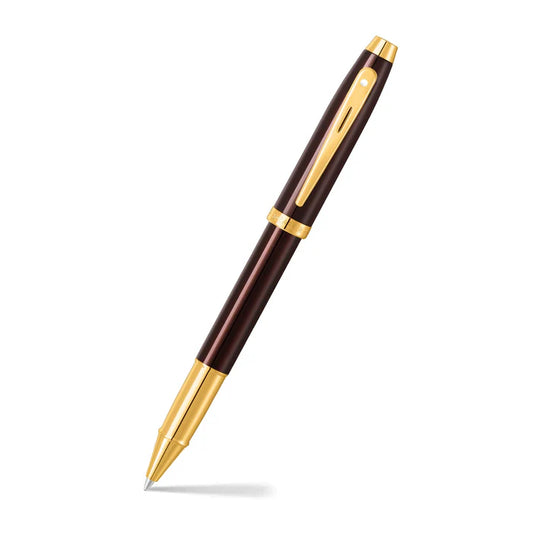 Sheaffer 100 9370 Pluma Rollerball en Café Brillante con Acabados PVD en Tono Dorado