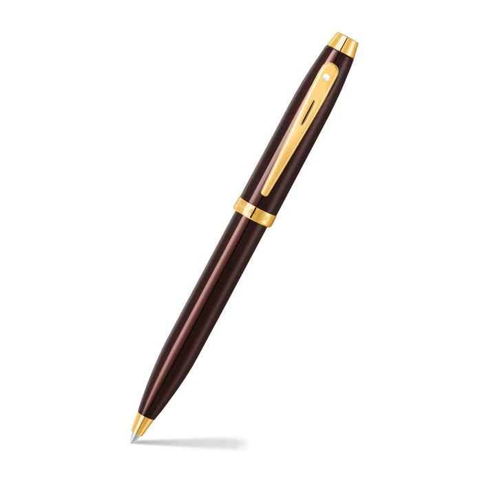 Sheaffer 100 9370 Bolígrafo en Café Brillante con Acabados PVD en Tono Dorado
