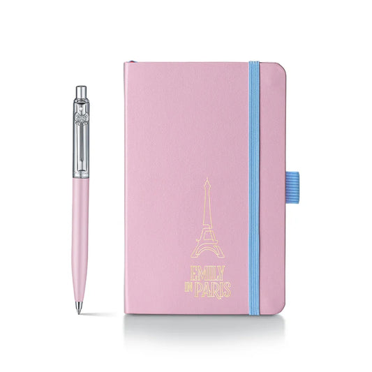 Set de Regalo Sheaffer con Emily in Paris: Bolígrafo Sentinel 321 Rosa Mate con Acabados en Cromo y Cuaderno Pequeño de Tapa Dura