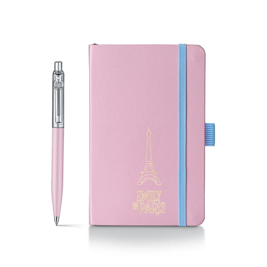 Set de Regalo Sheaffer con Emily in Paris: Bolígrafo Sentinel 321 Rosa Mate con Acabados en Cromo y Cuaderno Pequeño de Tapa Dura