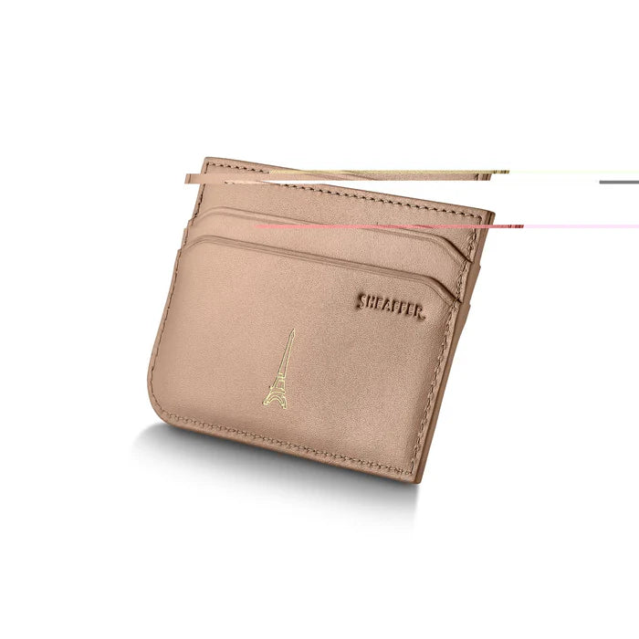Set de Regalo Sheaffer con Emily in Paris: Bolígrafo 100 9377 Oro Champaña con Acabados a Tono y Porta Tarjetas en Cuero Plena Flor