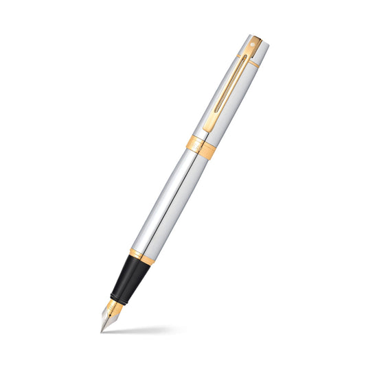 Sheaffer 300 Pluma Fuente 9342 en Cromo Brillante con Acabados en Oro