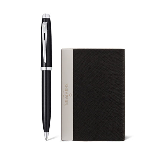 Set Sheaffer® 100 9338 Bolígrafo Negro Brillante Laca con Porta Tarjetas de Presentación