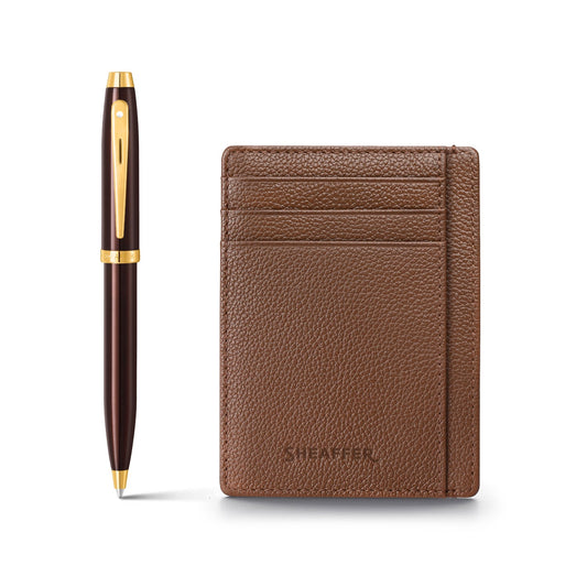Set Sheaffer® 100 9370 Bolígrafo Café Brillante con Porta Tarjetas de Crédito