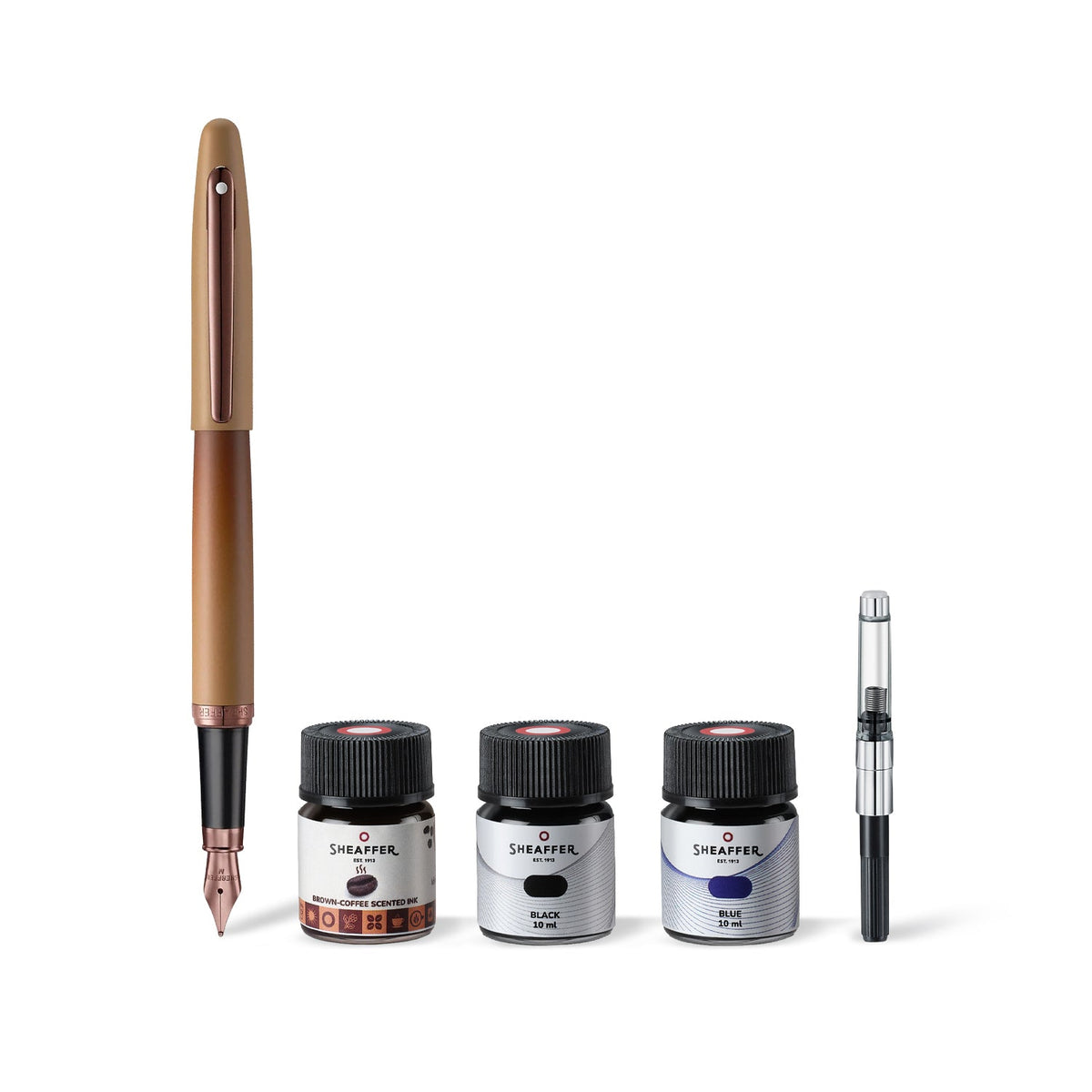 Set Sheaffer® VFM 9428 Pluma Fuente Café Mate, Edición Coffee con Set de 3 Tintas de 10 ml